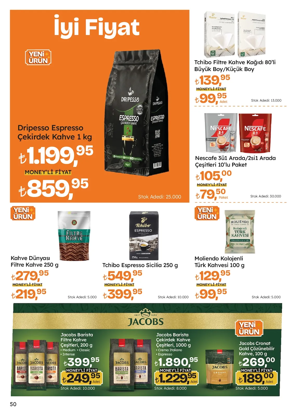 Migros Migros 26 Mart 2026 Aktüel Kataloğu sayfa 50: Dripesso Espresso Çekirdek Kahve 1 Kg, Moliendo Kolojenli Türk Kahvesi 100 G