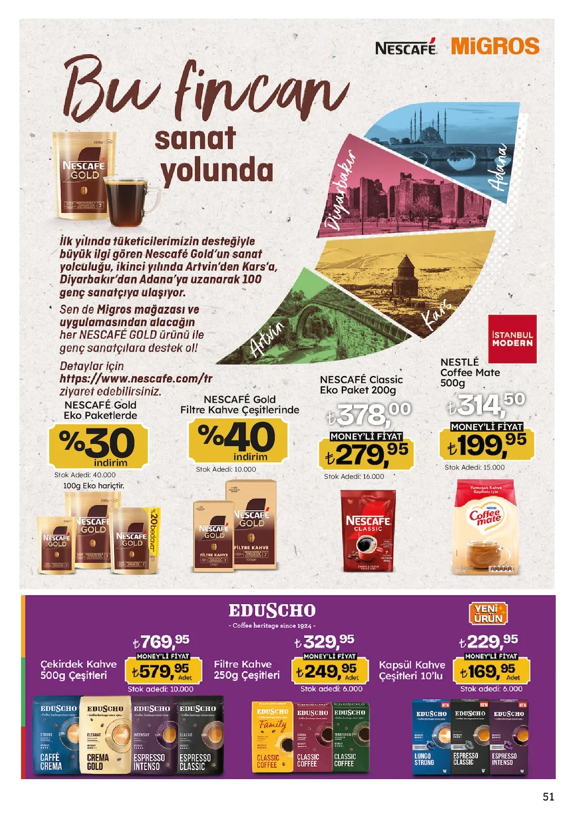 Migros Migros 26 Mart 2026 Aktüel Kataloğu sayfa 51: Kapsül Kahve Çeşitleri 10'Lu, Filtre Kahve 250G Çeşitleri