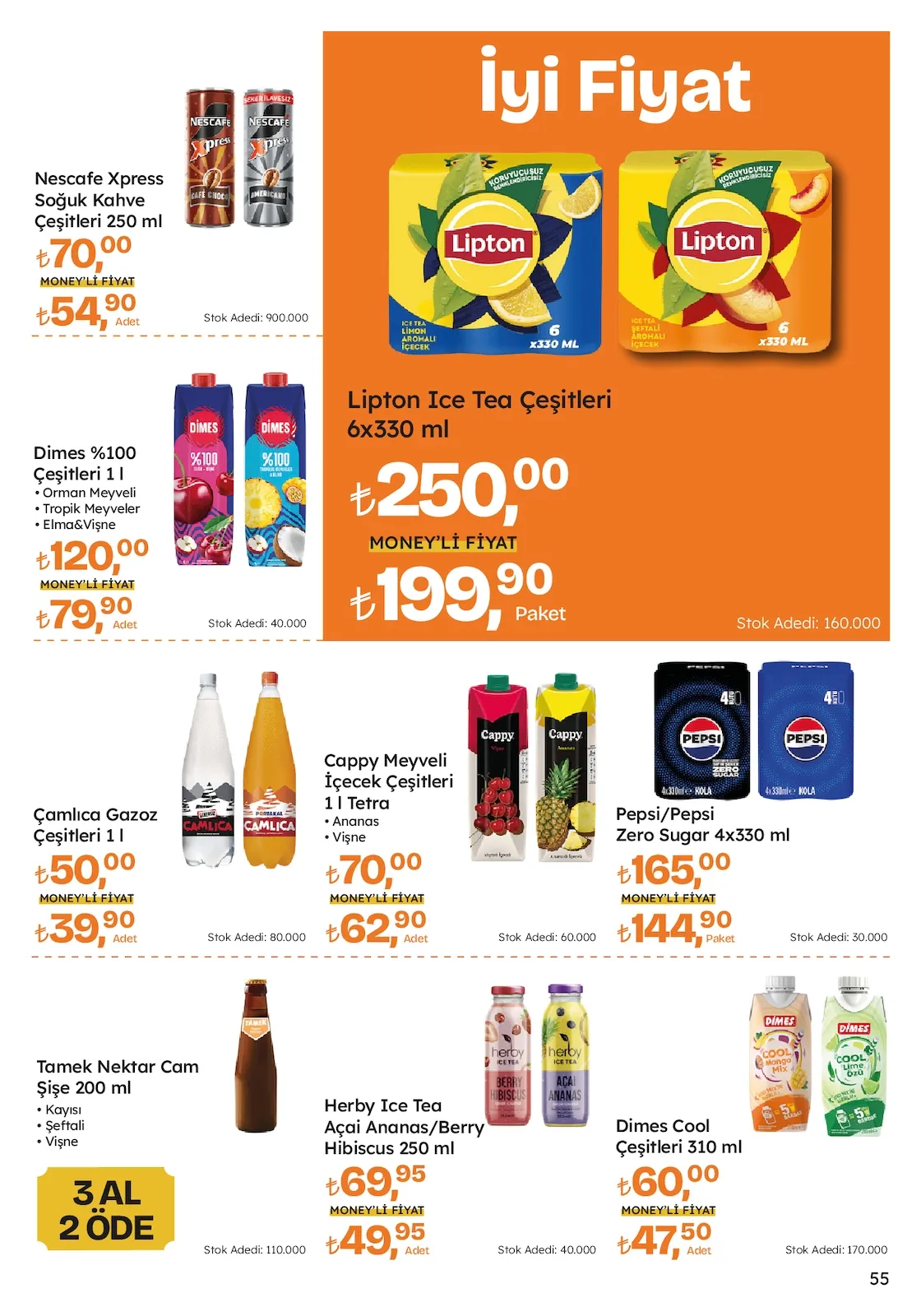 Migros Migros 26 Mart 2026 Aktüel Kataloğu sayfa 55: Lipton Ice Tea Çeşitleri 6X330 Ml, Çamlıca Gazoz Çeşitleri 1 L