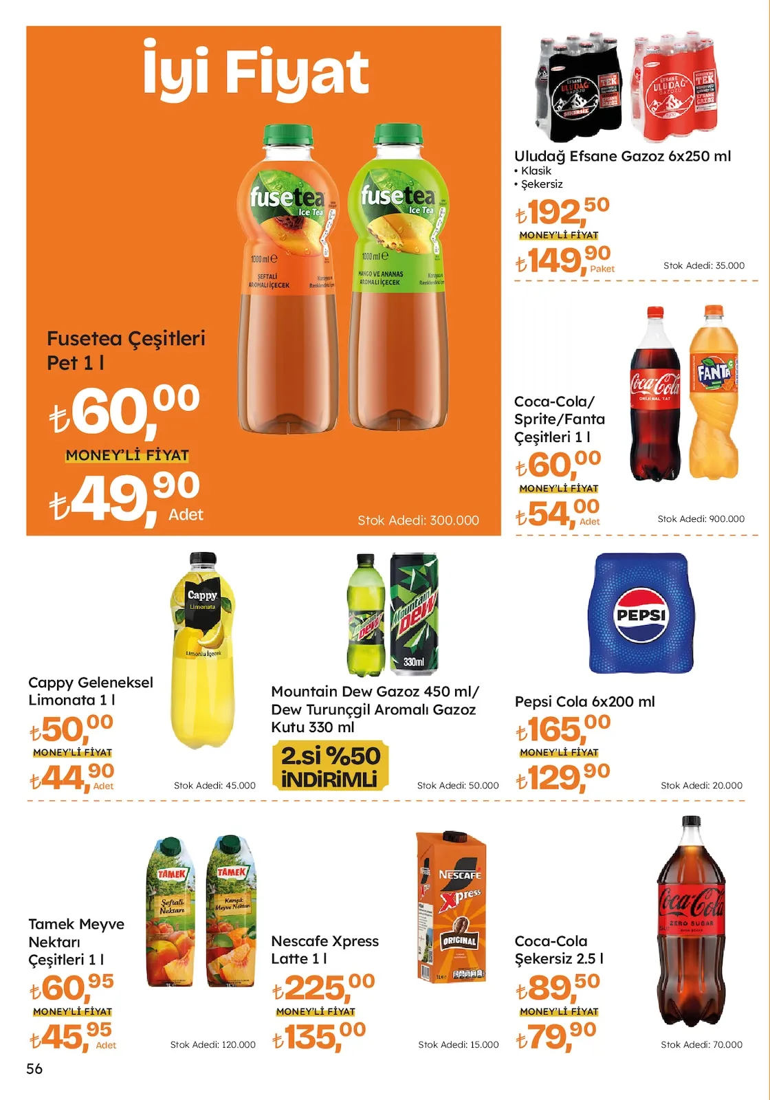 Migros Migros 26 Mart 2026 Aktüel Kataloğu sayfa 56: Fusetea Çeşitleri Pet 1 L, Uludağ Efsane Gazoz 6X250 Ml