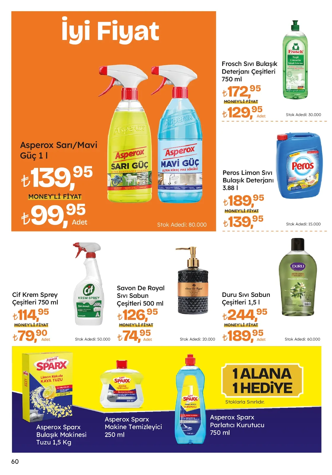Migros Migros 26 Mart 2026 Aktüel Kataloğu sayfa 60: Asperox Sarı/Mavi Güç 1 L, Frosch Sıvı Bulaşık Deterjanı Çeşitleri 750 Ml