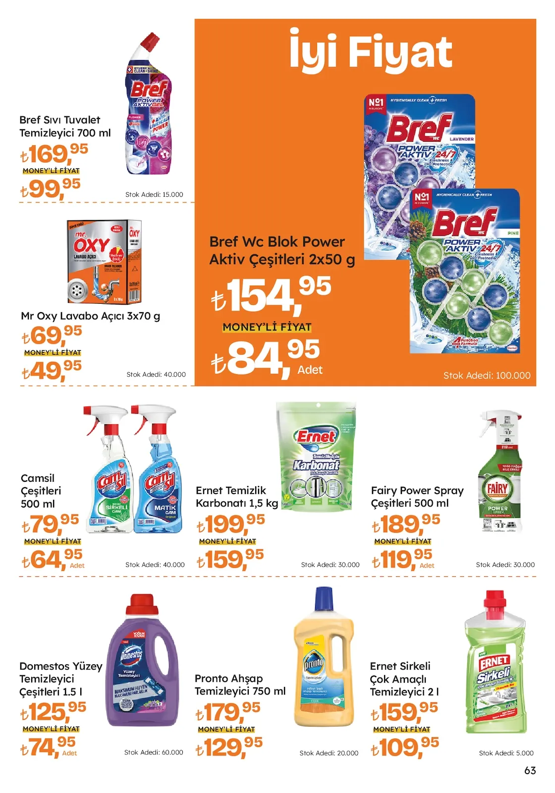 Migros Migros 26 Mart 2026 Aktüel Kataloğu sayfa 63: Bref Wc Blok Power Aktiv Çeşitleri 2X50 G, Camsil Çeşitleri 500 Ml