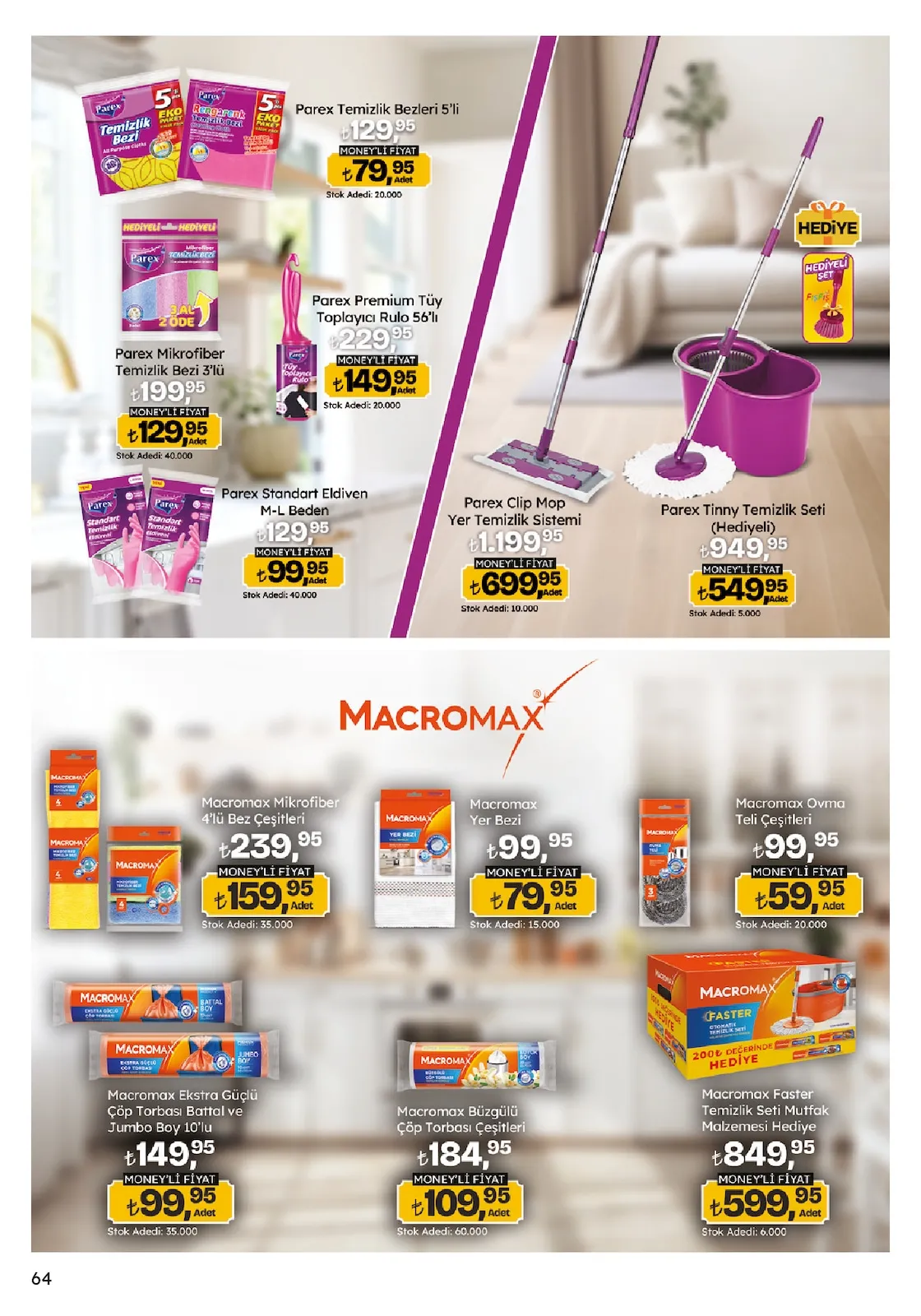 Migros Migros 26 Mart 2026 Aktüel Kataloğu sayfa 64: Parex Mikrofiber Temizlik Bezi 3'Lü, Macromax Ekstra Güçlü Çöp Torbası Battal Ve Jumbo Boy 10'Lu