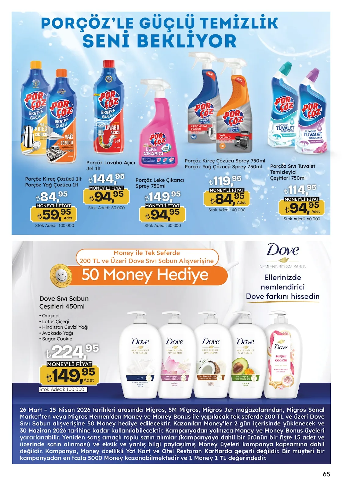 Migros Migros 26 Mart 2026 Aktüel Kataloğu sayfa 65: Porçöz Leke Çıkarıcı Sprey 750Ml, Porçöz Kireç Çözücü 1Lt Porçöz Yağ Çözücü 1Lt