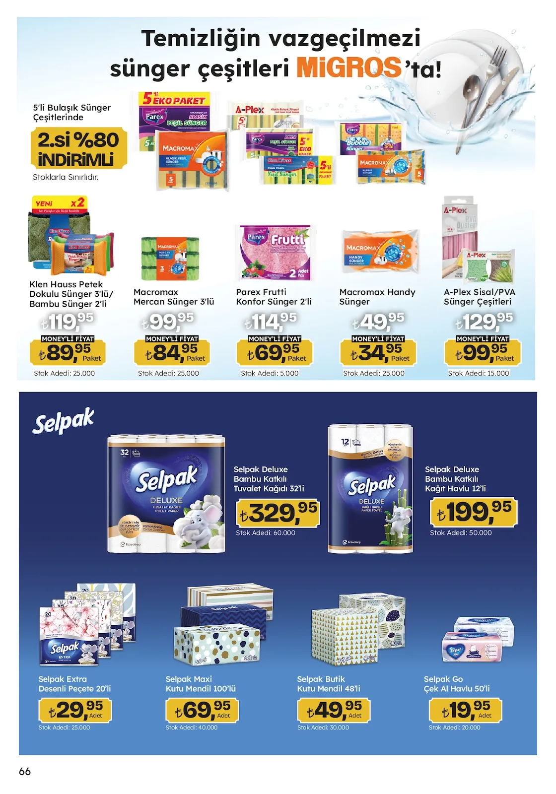 Migros Migros 26 Mart 2026 Aktüel Kataloğu sayfa 66: Klen Hauss Petek Dokulu Sünger 3'Lü/ Bambu Sünger 2'Li, Parex Frutti Konfor Sünger 2'Li