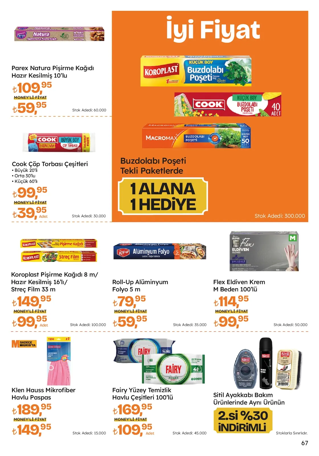 Migros Migros 26 Mart 2026 Aktüel Kataloğu sayfa 67: Koroplast Pişirme Kağıdı 8 M/ Hazır Kesilmiş 16'Lı/ Streç Film 33 M, Flex Eldiven Krem M Beden 100'Lü