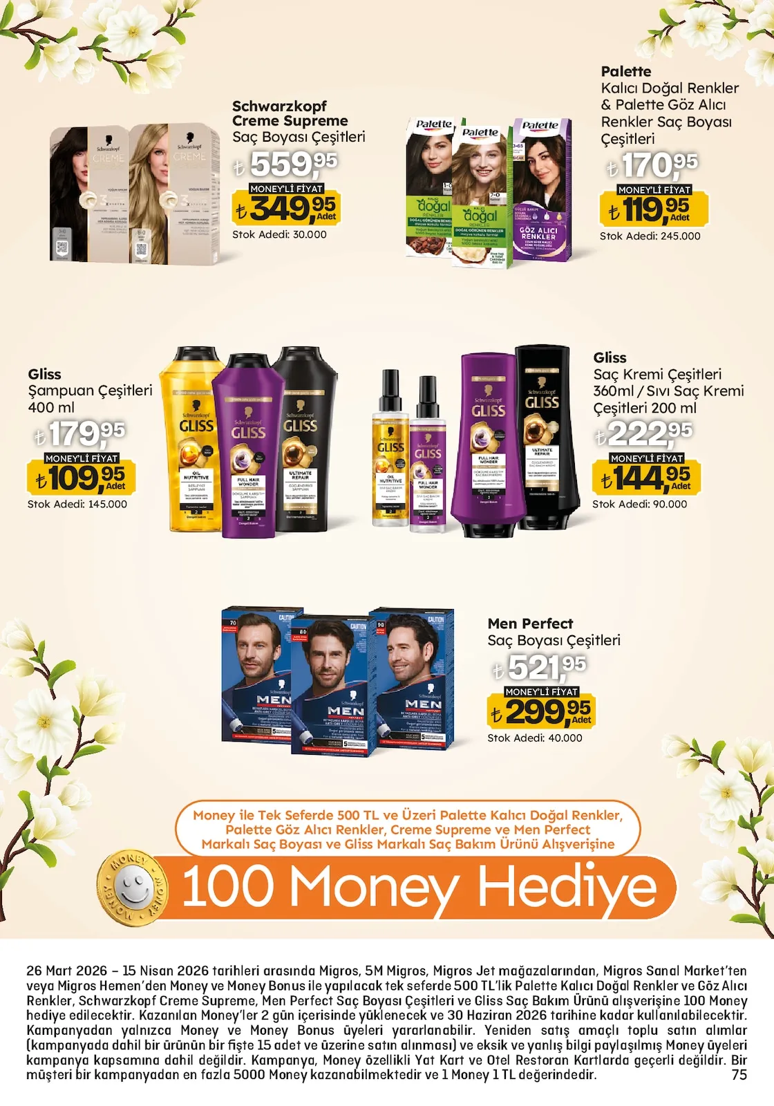 Migros Migros 26 Mart 2026 Aktüel Kataloğu sayfa 75: Gliss Saç Kremi Çeşitleri 360Ml / Sıvı Saç Kremi Çeşitleri 200 Ml, Schwarzkopf Creme Supreme Saç Boyası Çeşitleri