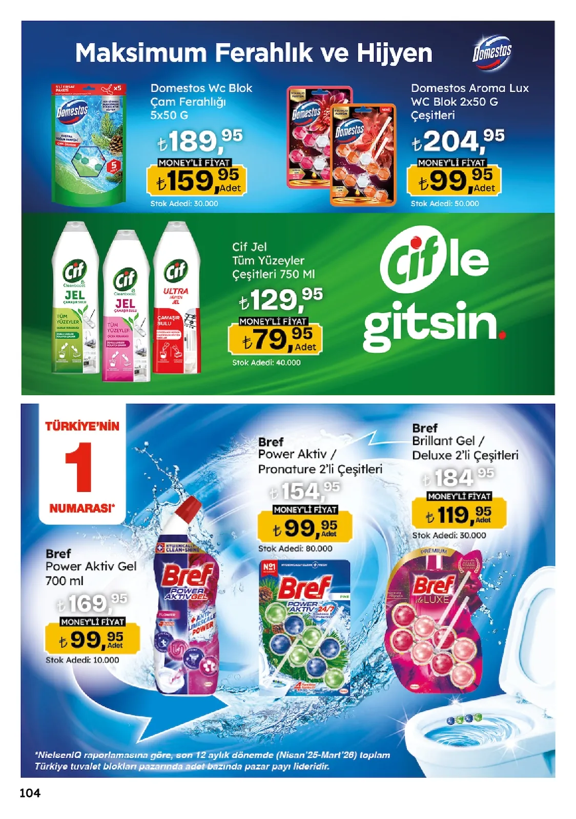 Migros Migros 14 Mayıs 2026 Aktüel Kataloğu sayfa 104: Domestos Aroma Lux Wc Blok 2X50 G Çeşitleri, Domestos Wc Blok Çam Ferahlığı 5X50 G