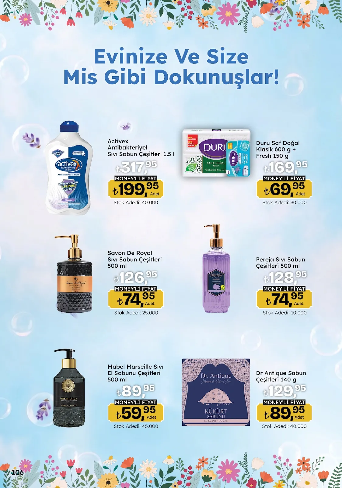 Migros Migros 14 Mayıs 2026 Aktüel Kataloğu sayfa 106: Dr Antique Sabun Çeşitleri 140 G, Duru Saf Doğal Klasik 600 G + Fresh 150 G