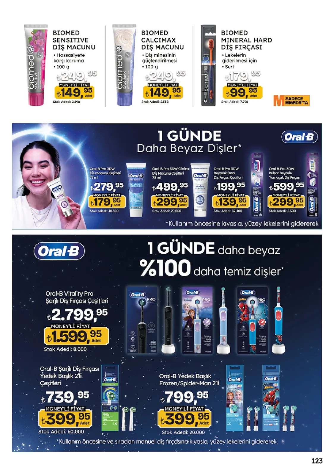 Migros Migros 14 Mayıs 2026 Aktüel Kataloğu sayfa 123: Biomed Sensitive Diş Macunu 100G, Biomed Calcimax Diş Macunu 100G