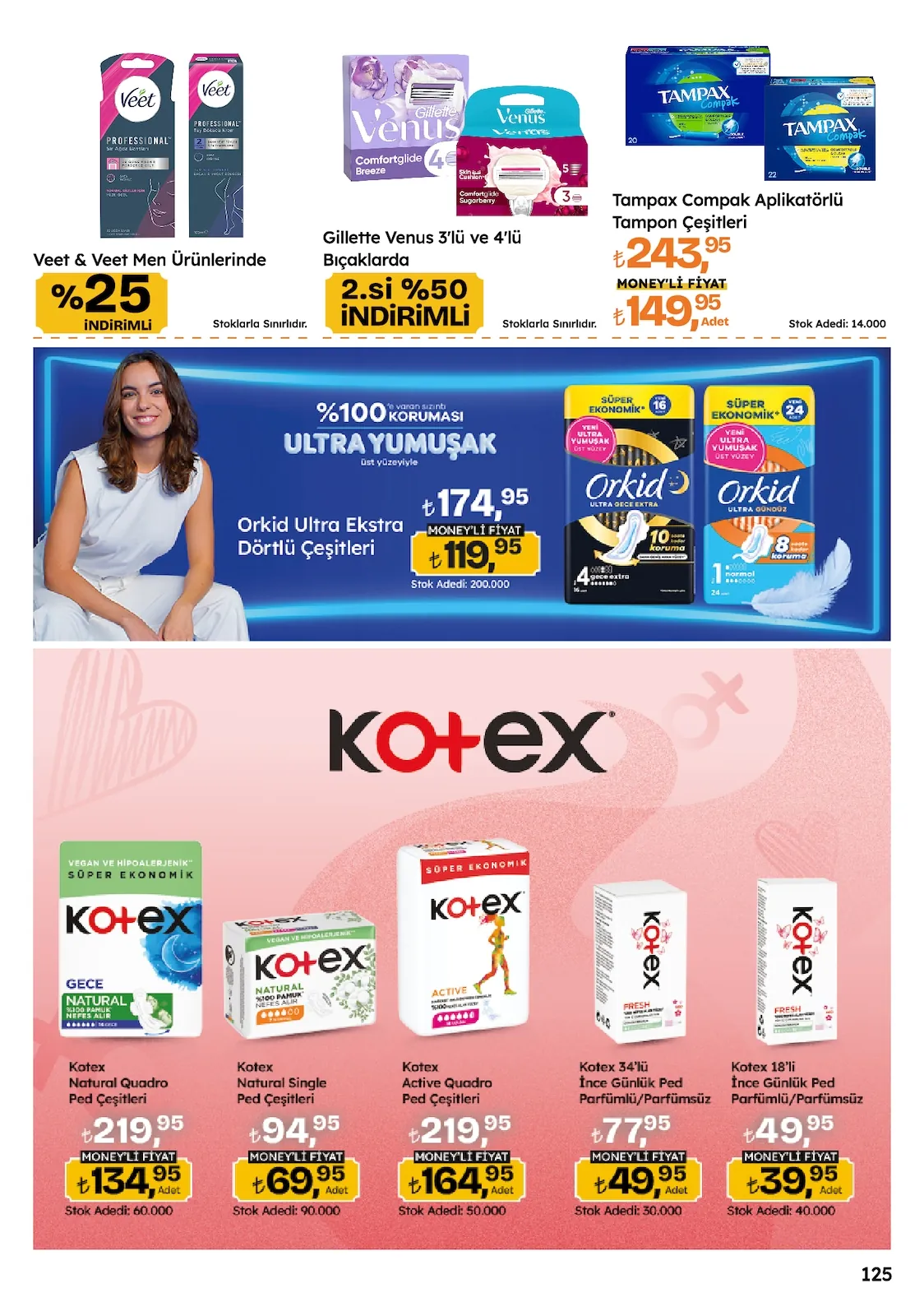 Migros Migros 14 Mayıs 2026 Aktüel Kataloğu sayfa 125: Tampax Compak Aplikatörlü Tampon Çeşitleri, Kotex Natural Single Ped Çeşitleri