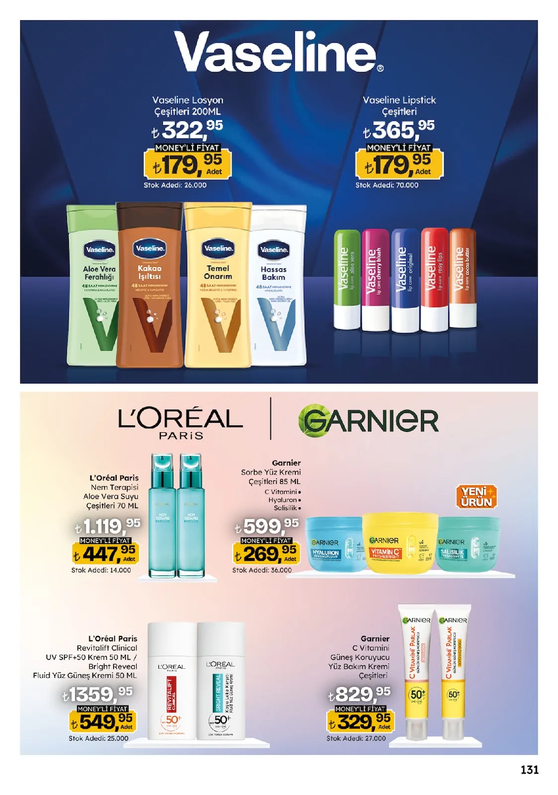 Migros Migros 14 Mayıs 2026 Aktüel Kataloğu sayfa 131: L'Oréal Paris Revitalift Clinical Uv Spf+50 Krem 50 Ml / Bright Reveal Fluid Yüz Güneş Kremi 50 Ml, Garnier C Vitamini Güneş Koruyucu Yüz Bakım Kremi Çeşitleri