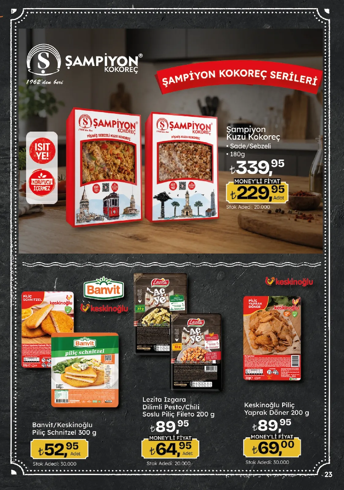 Migros Migros 14 Mayıs 2026 Aktüel Kataloğu sayfa 23: Lezita Izgara Dilimli Pesto/Chili Soslu Piliç Fileto 200 G, Keskinoğlu Piliç Yaprak Döner 200 G