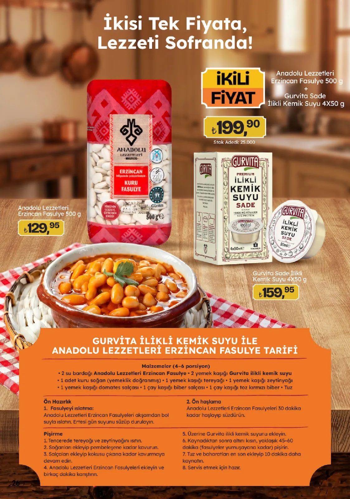 Migros Migros 14 Mayıs 2026 Aktüel Kataloğu sayfa 26: Gurvita Sade İikli̇ Kemik Suyu 4X50 G, Anadolu Lezzetleri Erzincan Fasulye 500 G