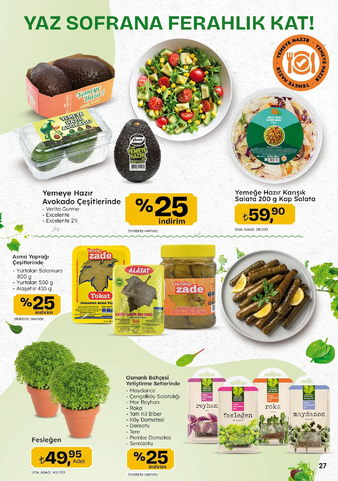 Migros Migros 14 Mayıs 2026 Aktüel Kataloğu sayfa 27: Fesleğen 2 Adet, Yemeğe Hazır Karışık Salata 200 G