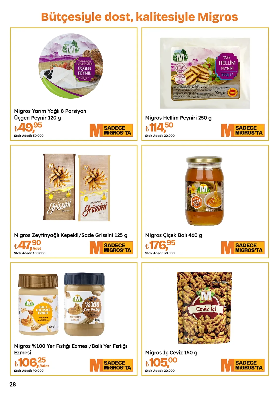 Migros Migros 14 Mayıs 2026 Aktüel Kataloğu sayfa 28: Migros Zeytinyağlı Kepekli/Sade Grissini 125 G, Migros Çiçek Balı 460 G