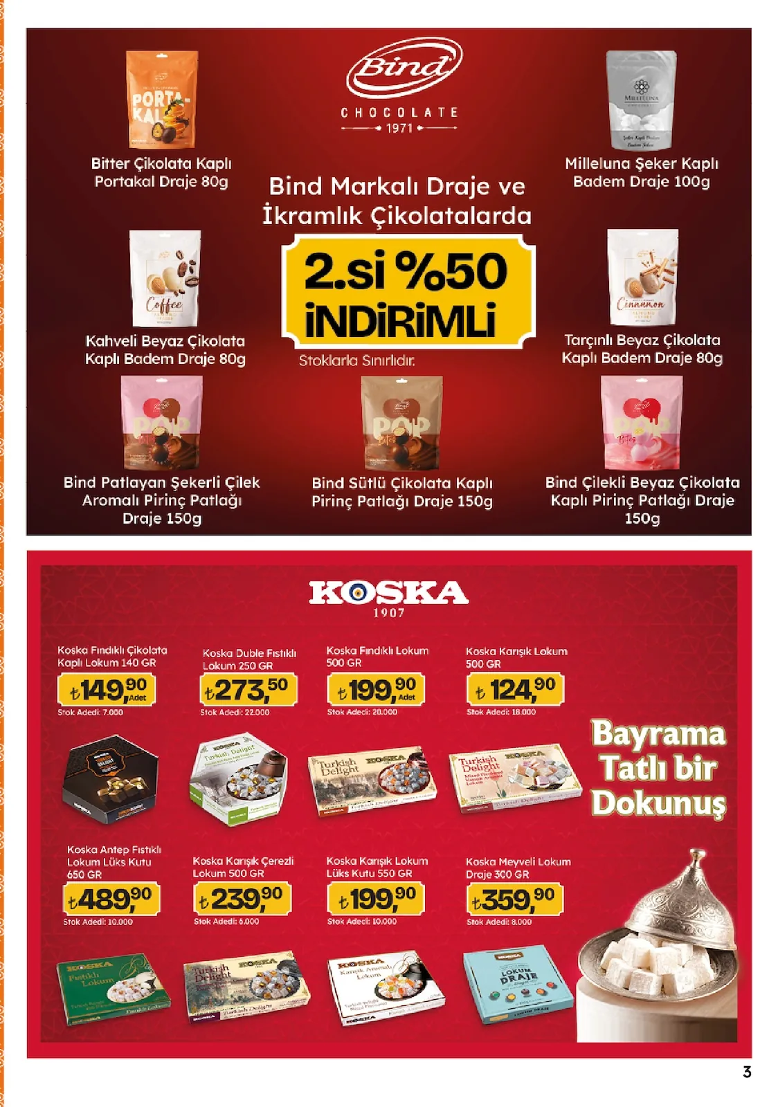 Migros Migros 14 Mayıs 2026 Aktüel Kataloğu sayfa 3: Koska Antep Fistikli Lokum Lüks Kutu 650 Gr, Koska Karışık Çerezli Lokum 500 Gr