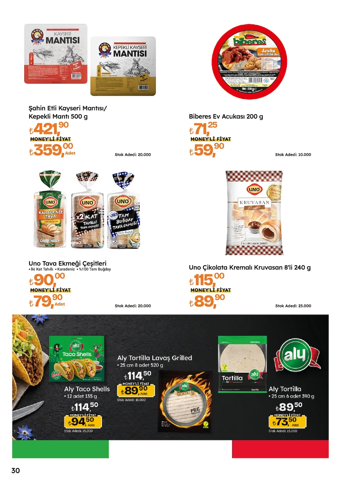 Migros Migros 14 Mayıs 2026 Aktüel Kataloğu sayfa 30: Aly Taco Shells 12 Adet 135 G, Biberes Ev Acukası 200 G