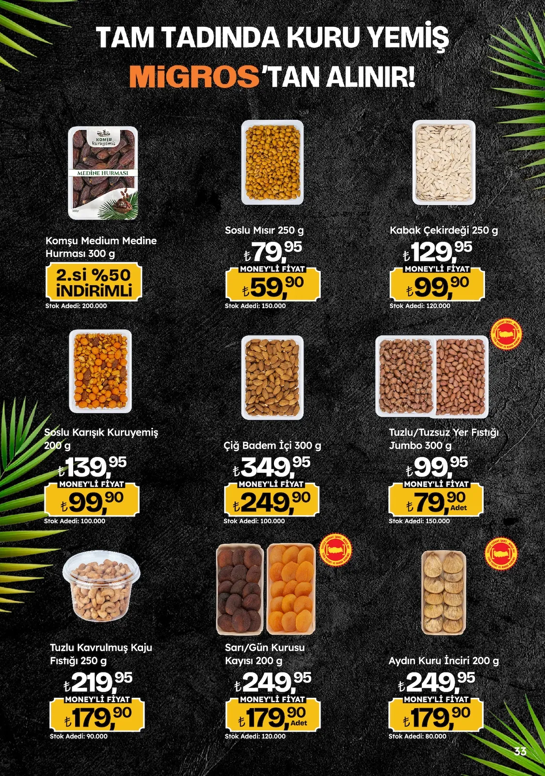 Migros Migros 14 Mayıs 2026 Aktüel Kataloğu sayfa 33: Soslu Karışık Kuruyemiş 200G, Tuzlu/Tuzsuz Yer Fıstığı Jumbo 300G
