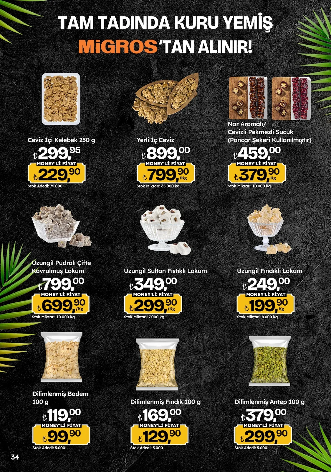 Migros Migros 14 Mayıs 2026 Aktüel Kataloğu sayfa 34: Dilimlenmiş Fındık 100 G, Uzıngıl Sultan Fıstıklı Lokum