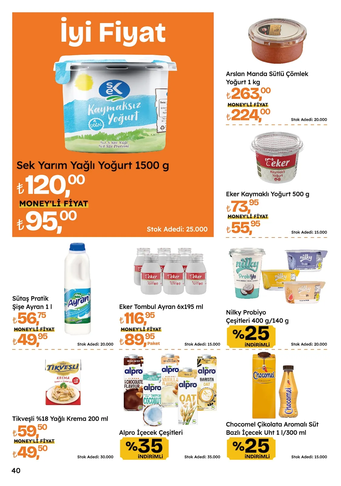 Migros Migros 14 Mayıs 2026 Aktüel Kataloğu sayfa 40: Sek Yarım Yağlı Yoğurt 1500 G, Sütaş Pratik Şişe Ayran 1 L