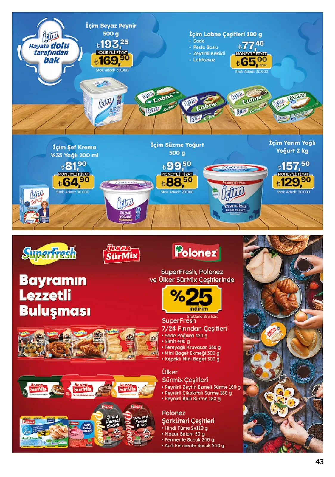 Migros Migros 14 Mayıs 2026 Aktüel Kataloğu sayfa 43: İçim Yarım Yağlı Yoğurt 2Kg, İçim Beyaz Peynir 500G