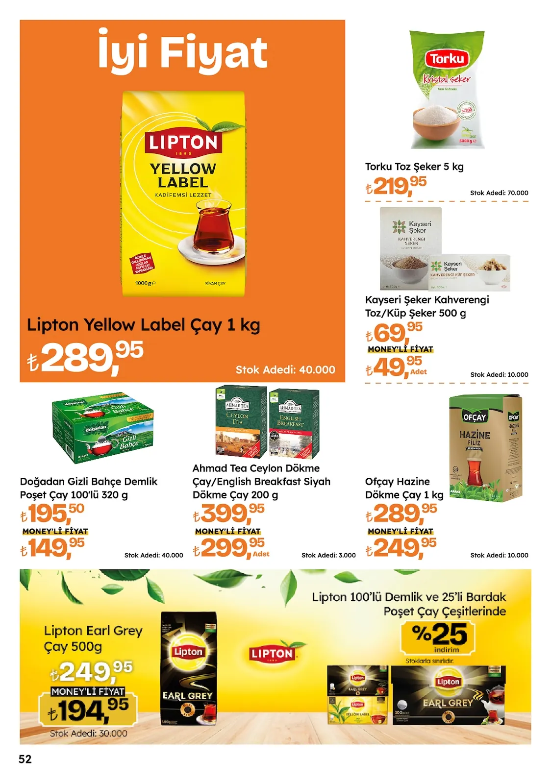 Migros Migros 14 Mayıs 2026 Aktüel Kataloğu sayfa 52: Ahmad Tea Ceylon Dökme Çay/English Breakfast Siyah Dökme Çay 200 G, Lipton Yellow Label Çay 1 Kg
