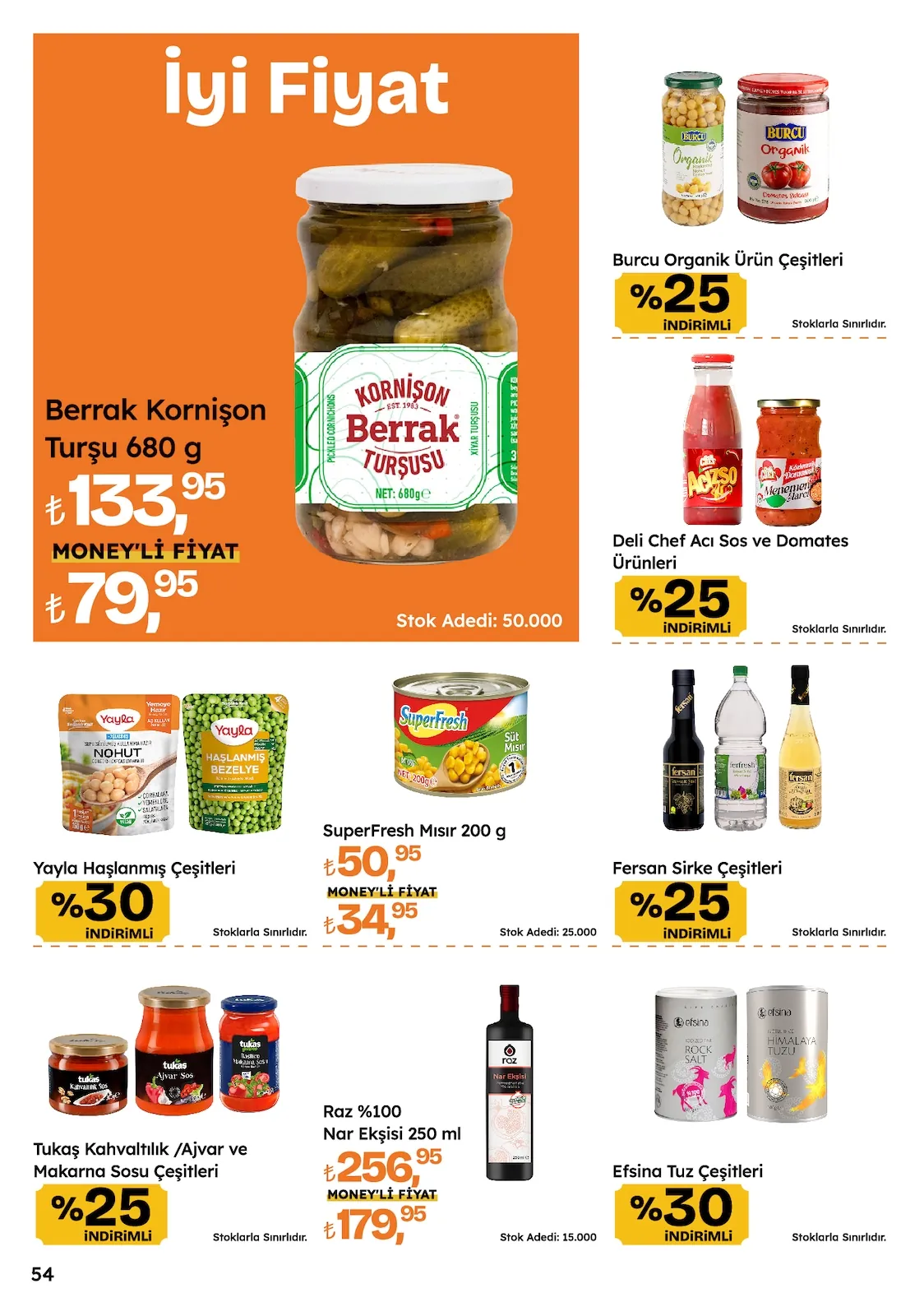 Migros Migros 14 Mayıs 2026 Aktüel Kataloğu sayfa 54: Berrak Kornişon Turşu 680 G, Superfresh Mısır 200 G