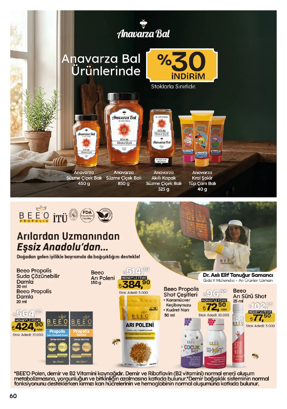 Migros Migros 14 Mayıs 2026 Aktüel Kataloğu sayfa 60: Beee Arı Sütü Shot 25Ml, Beee Propolis Suda Çözünebilir Damla 20Ml