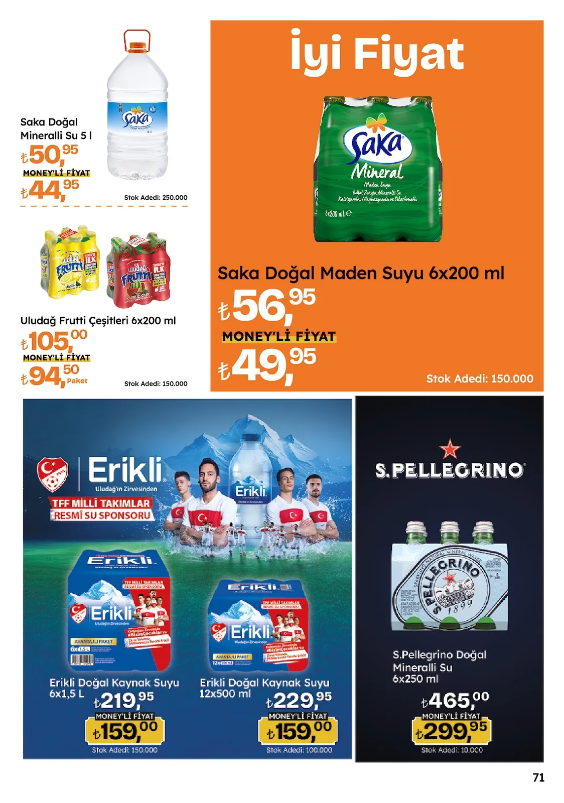 Migros Migros 14 Mayıs 2026 Aktüel Kataloğu sayfa 71: Saka Doğal Maden Suyu 6X200 Ml, Erikli Doğal Kaynak Suyu 12X500 Ml