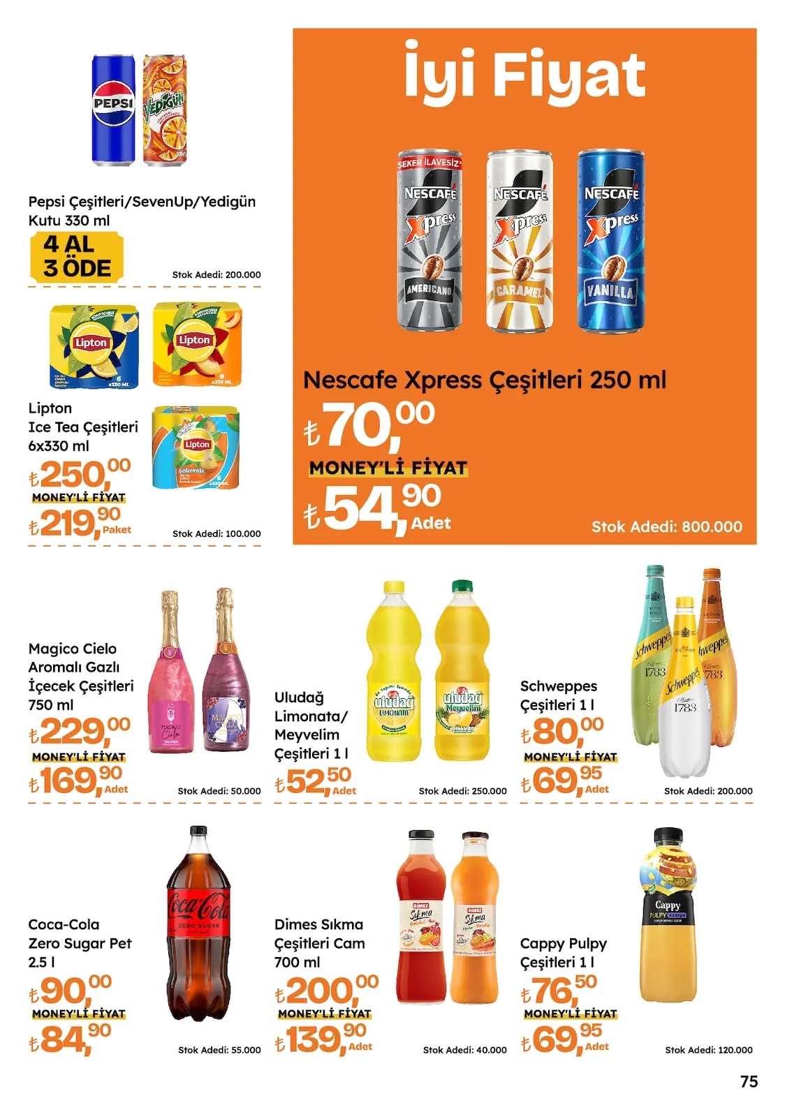Migros Migros 14 Mayıs 2026 Aktüel Kataloğu sayfa 75: Nescafe Xpress Çeşitleri 250 Ml, Schweppes Çeşitleri 1 L