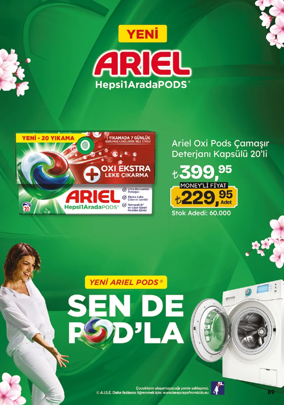 Migros Migros 14 Mayıs 2026 Aktüel Kataloğu sayfa 89: Ariel Oxi Pods Çamaşır Deterjanı Kapsülü 20 Adet