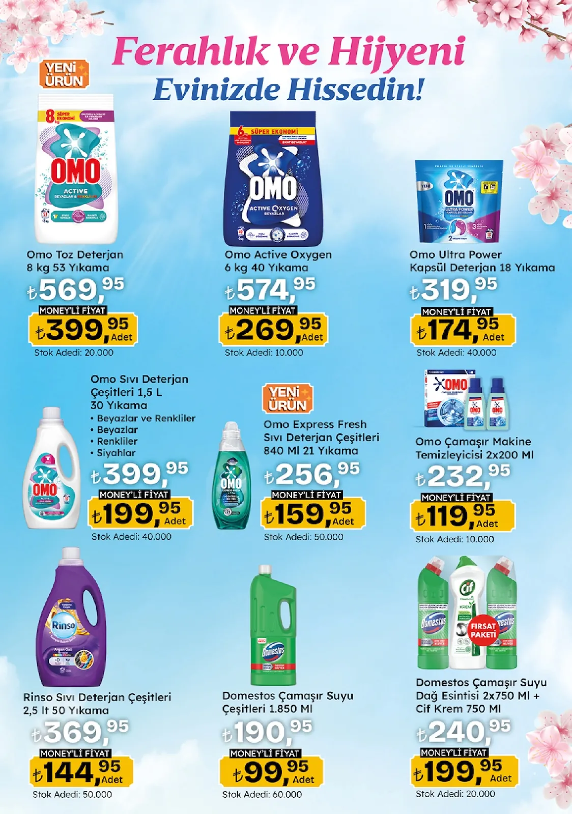 Migros Migros 14 Mayıs 2026 Aktüel Kataloğu sayfa 93: Rinso Sıvı Deterjan 2.5 Lt 50 Yıkama, Domestos Çamaşır Suyu Dağ Esintisi 2X750 Ml + Cif Krem 750 Ml