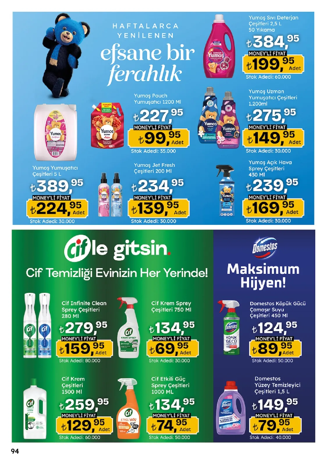 Migros Migros 14 Mayıs 2026 Aktüel Kataloğu sayfa 94: Domestos Yüzey Temizleyici Çeşitleri 1,5 L, Domestos Köpük Gücü Çamaşır Suyu Çeşitleri 450 Ml