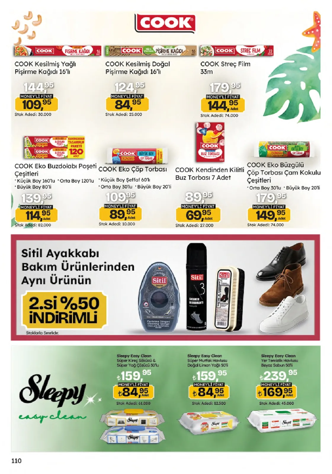 Migros Migros 4 Haziran 2026 Aktüel Kataloğu sayfa 110: Cook Kendinden Kilitli Buz Torbasi 7 Adet, Sleepy Easy Clean Super Kirec Cozucu & Super Yag Cozucu 3Lu
