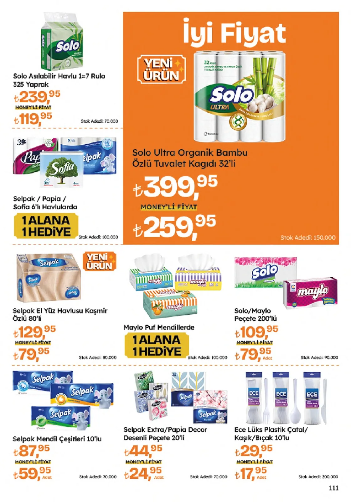 Migros Migros 4 Haziran 2026 Aktüel Kataloğu sayfa 111: Solo Ultra Organik Bambu Özlü Tuvalet Kağıdı 32'Li, Solo/Maylo Peçete 200'Lü