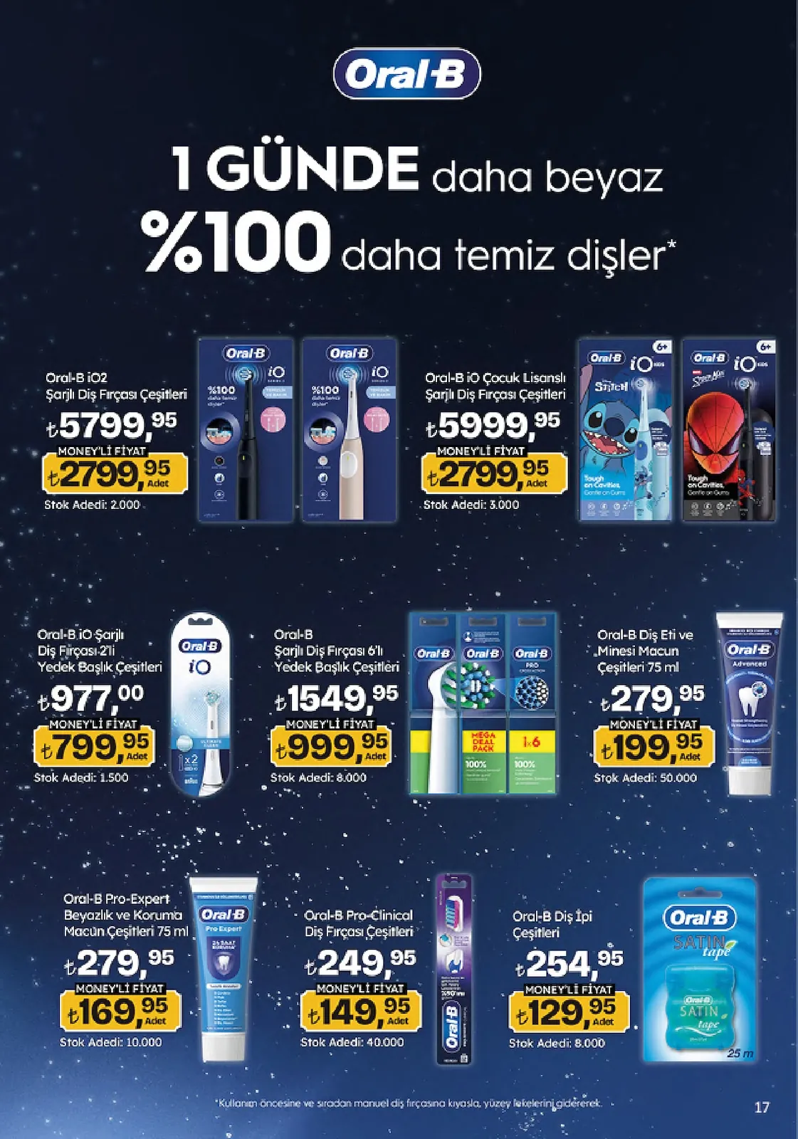 Migros Migros 4 Haziran 2026 Aktüel Kataloğu sayfa 17: Oral-B Diş İpi Satin Tape 25M, Oral-B İo Şarjli Diş Fırçası-2Li Yedek Başlık