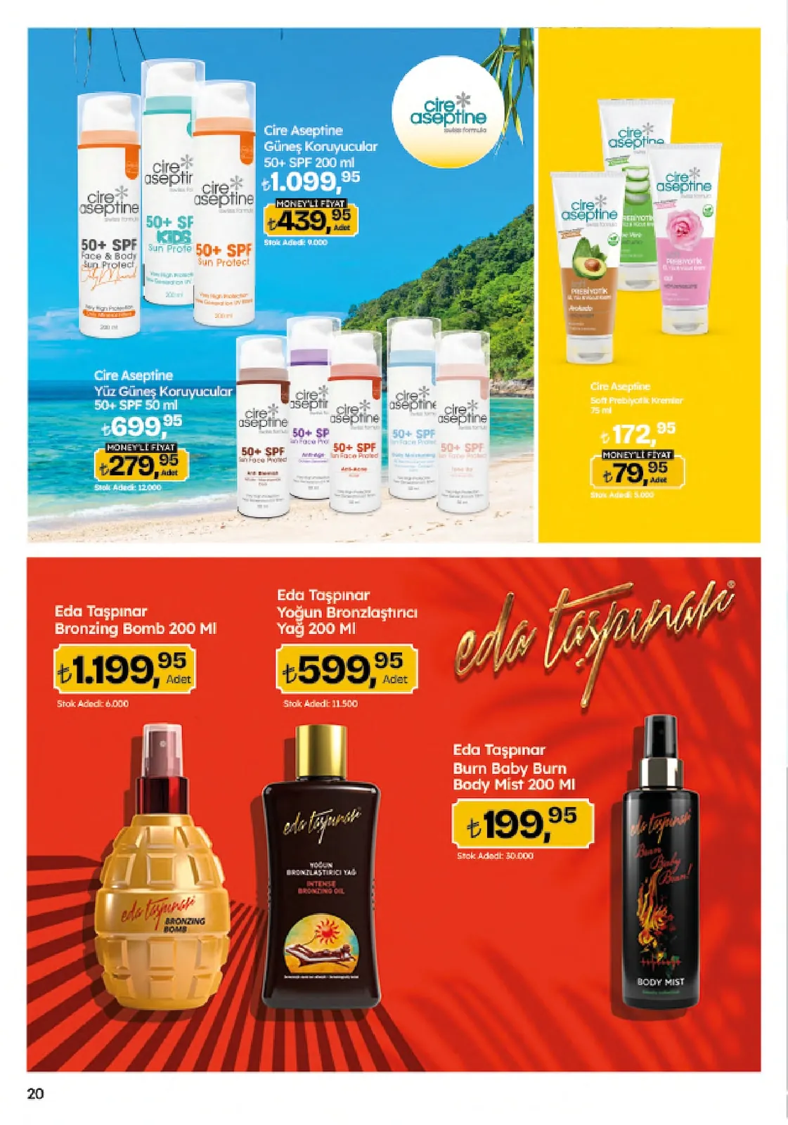 Migros Migros 4 Haziran 2026 Aktüel Kataloğu sayfa 20: Cire Aseptine Güneş Koruyucular 50+ Spf 200 Ml, Cire Aseptine Soft Prebiyotik Kremler 75 Ml