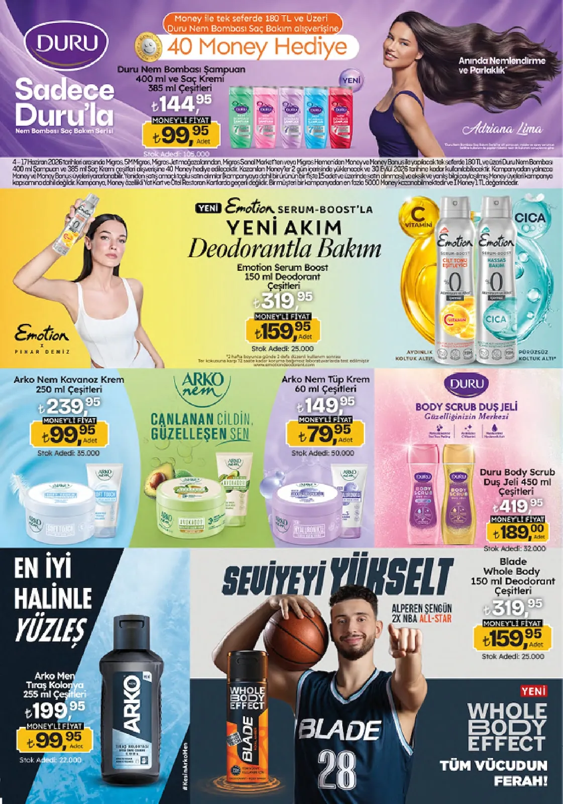 Migros Migros 4 Haziran 2026 Aktüel Kataloğu sayfa 21: Arko Nem Kavanoz Krem 250 Ml, Duru Body Scrub Duş Jeli 450 Ml