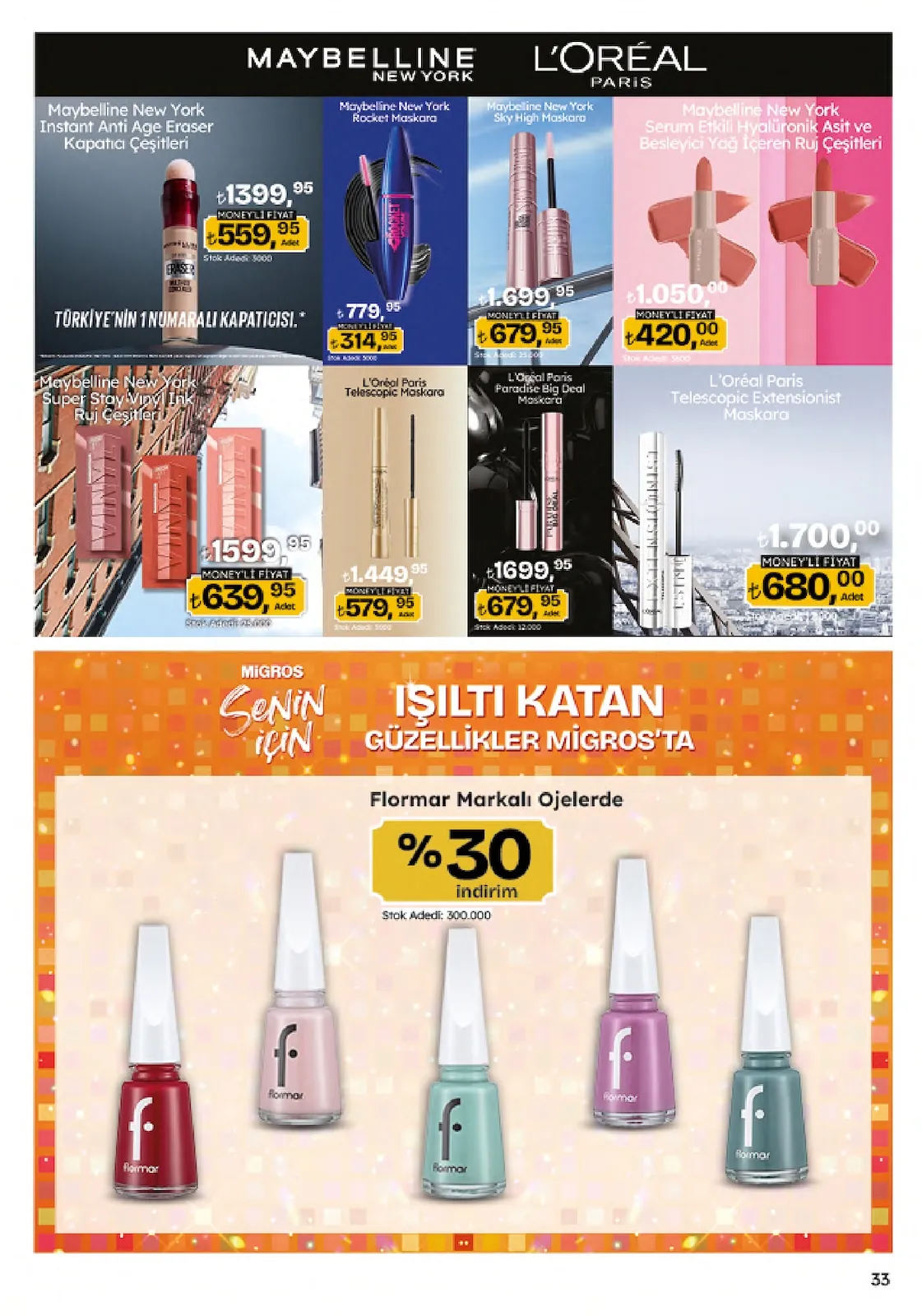 Migros Migros 4 Haziran 2026 Aktüel Kataloğu sayfa 33: L'Oréal Paris Lash Architect 4D Maskara, Maybelline Sky High Maskara
