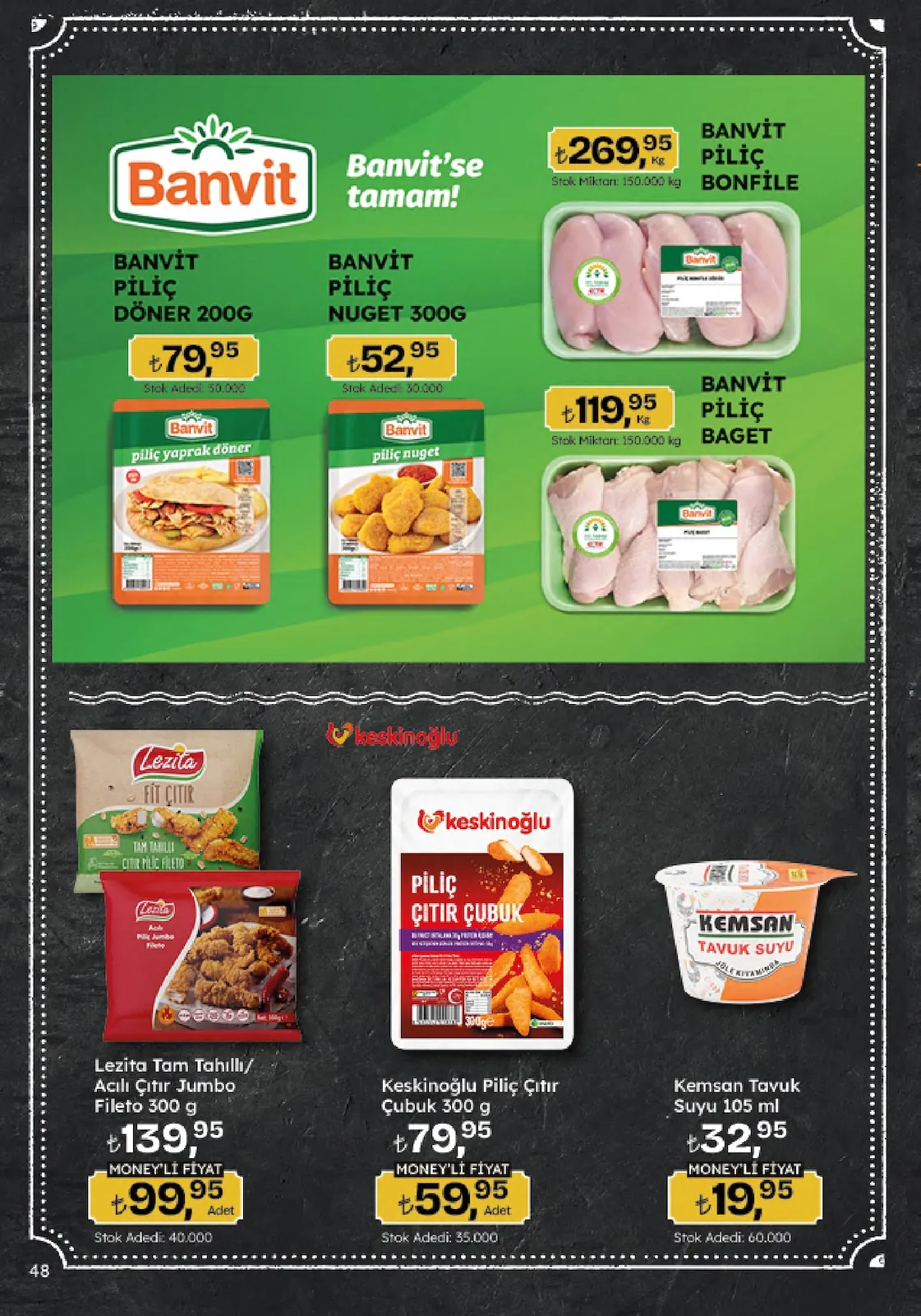 Migros Migros 4 Haziran 2026 Aktüel Kataloğu sayfa 48: Lezita Tam Tahıllı Acı Çıtır Jumbo Fileto 300 G, Keskinoğlu Piliç Çıtır Çubuk 300 G