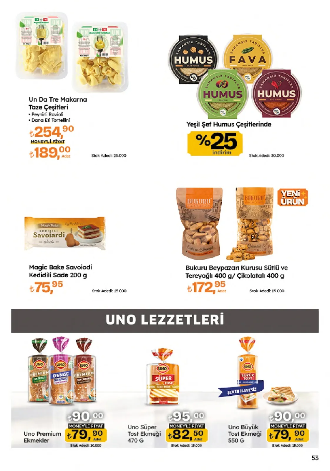 Migros Migros 4 Haziran 2026 Aktüel Kataloğu sayfa 53: Uno Büyük Tost Ekmeği 550 G, Uno Süper Tost Ekmeği 470 G