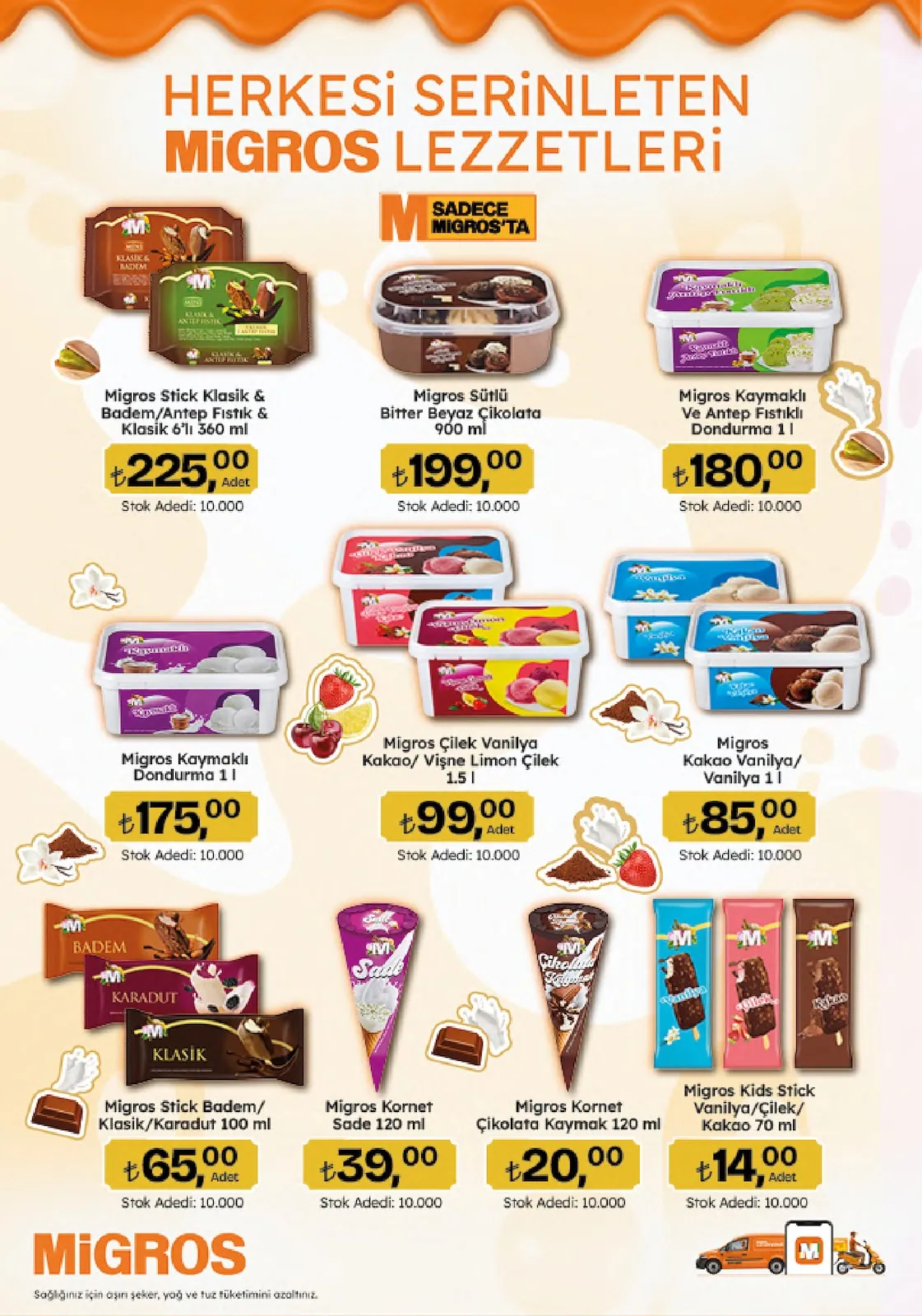 Migros Migros 4 Haziran 2026 Aktüel Kataloğu sayfa 54: Migros Kids Stick Vanilya/Çilek/Kakao 70Ml, Migros Kornet Sade 120Ml