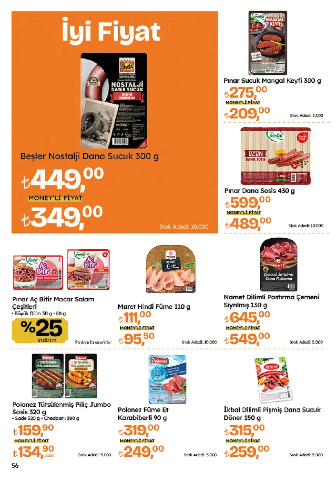 Migros Migros 4 Haziran 2026 Aktüel Kataloğu sayfa 56: Beşler Nostalji Dana Sucuk 300 G, Polonez Füme Et Karabiberli 90 G