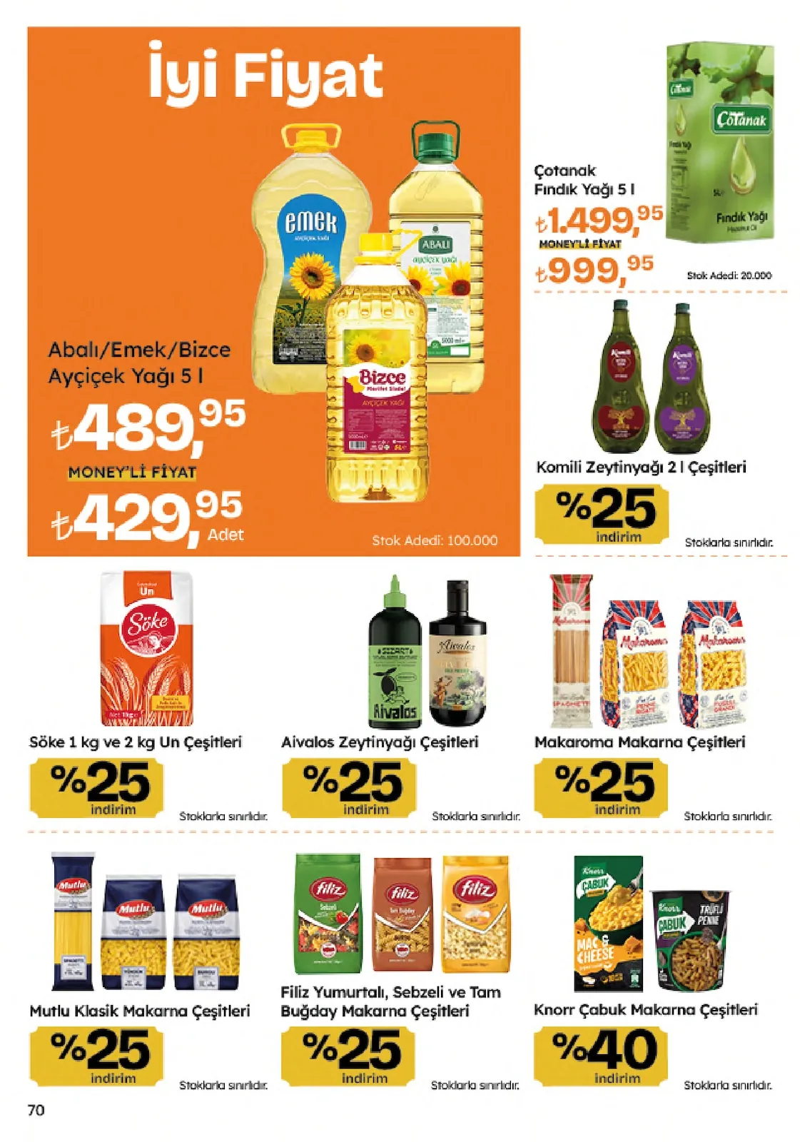 Migros Migros 4 Haziran 2026 Aktüel Kataloğu sayfa 70: Abatli/Emek/Bizce Ayçiçek Yaği 5 L, Çotanak Fındık Yağı 5 L