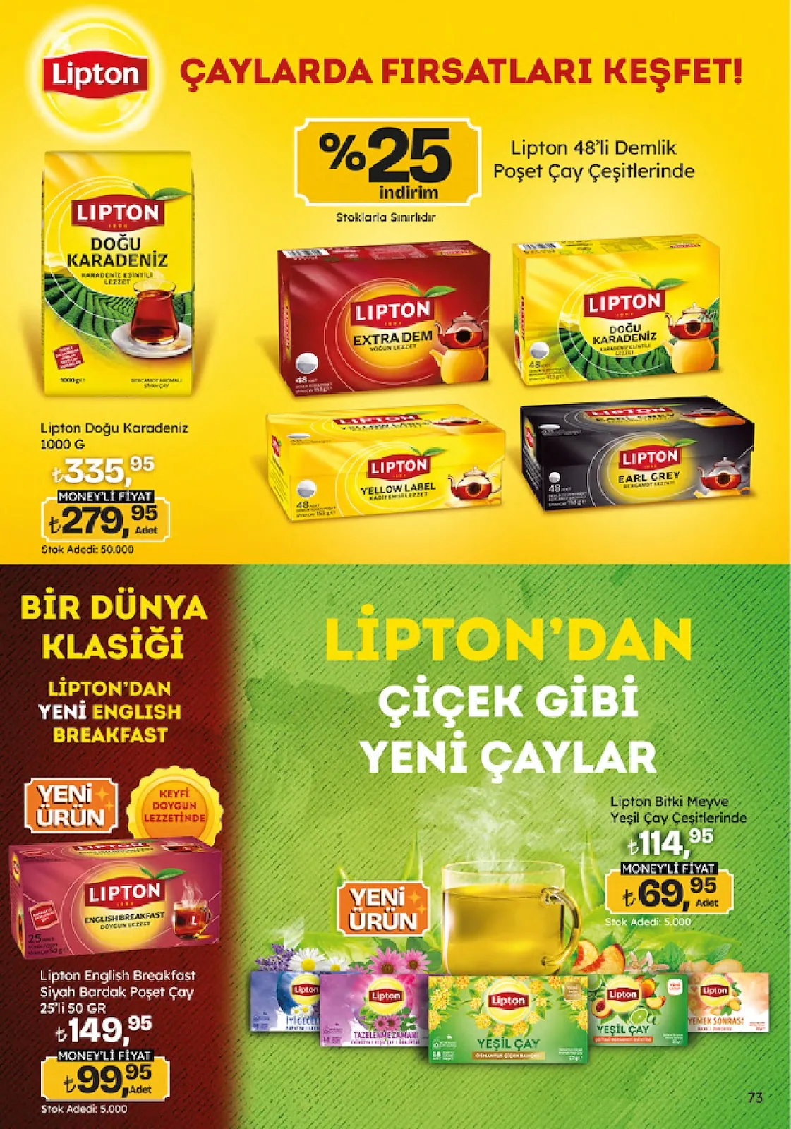Migros Migros 4 Haziran 2026 Aktüel Kataloğu sayfa 73: Lipton Doğu Karadeniz 1000 G, Lipton English Breakfast Siyah Bardak Poşet Çay 25'Li 50 Gr