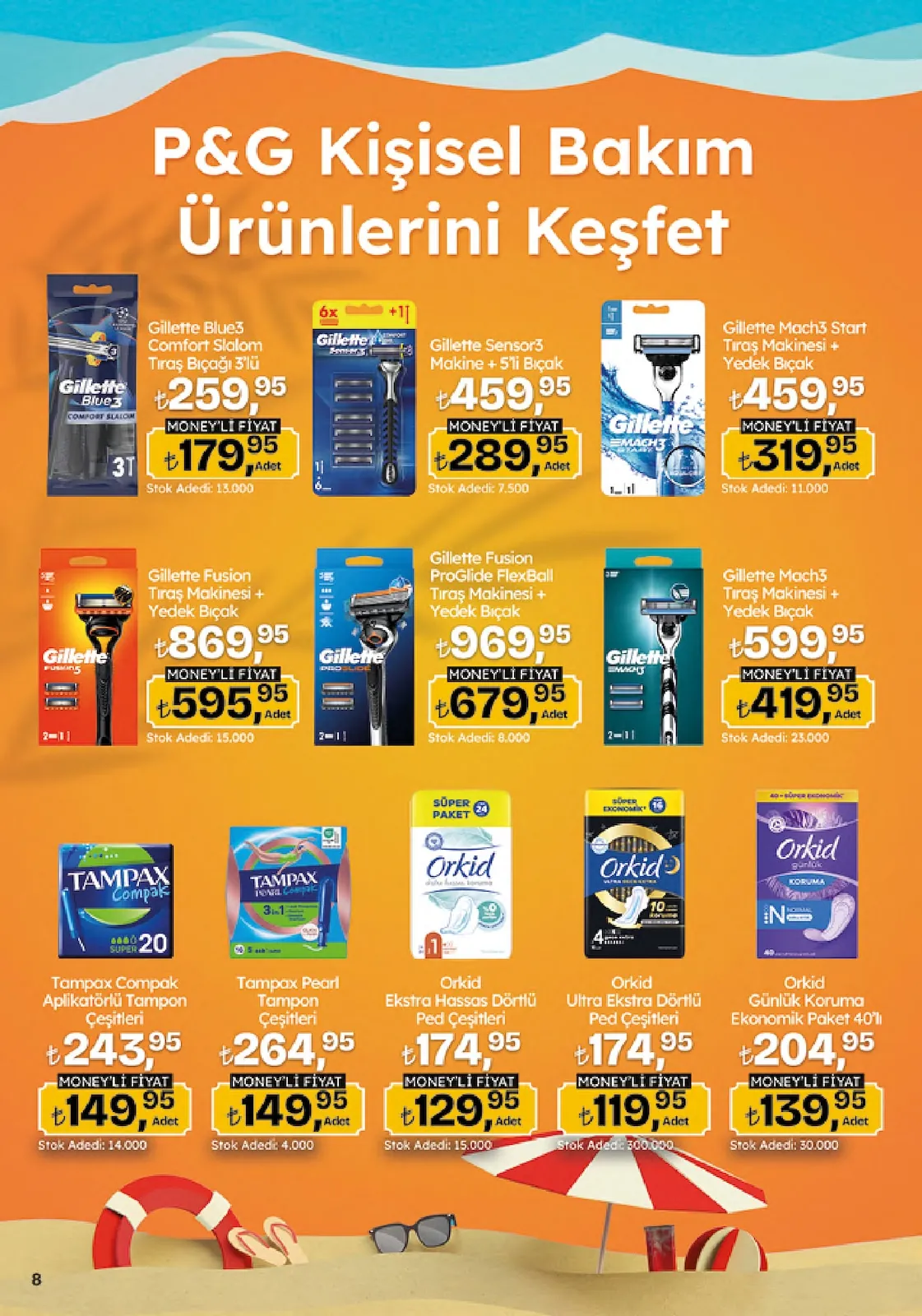 Migros Migros 4 Haziran 2026 Aktüel Kataloğu sayfa 8: Gillette Blue3 Comfort Slalom Tiras Bigagi 3'Lü, Tampax Compak Aplikatorlu Tampon Cesitleri