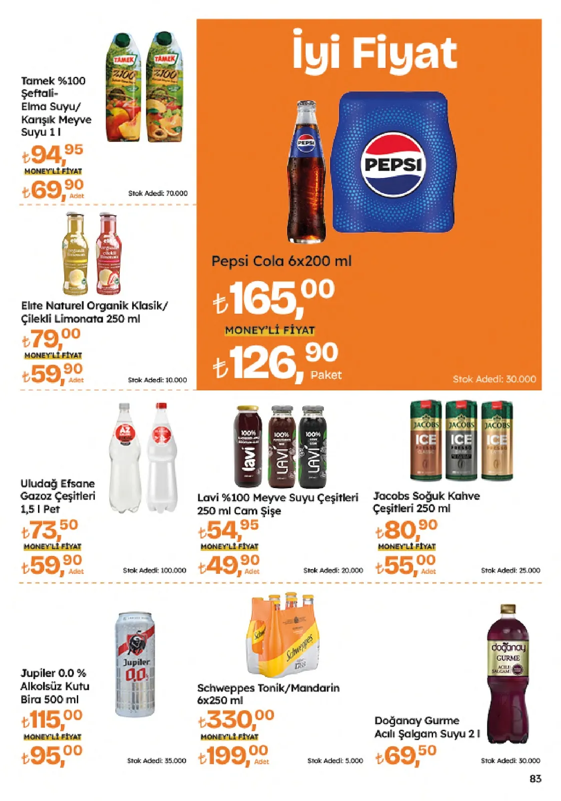 Migros Migros 4 Haziran 2026 Aktüel Kataloğu sayfa 83: Pepsi Cola 6X200 Ml, Lavi %100 Meyve Suyu Çeşitleri 250 Ml Cam Şişe