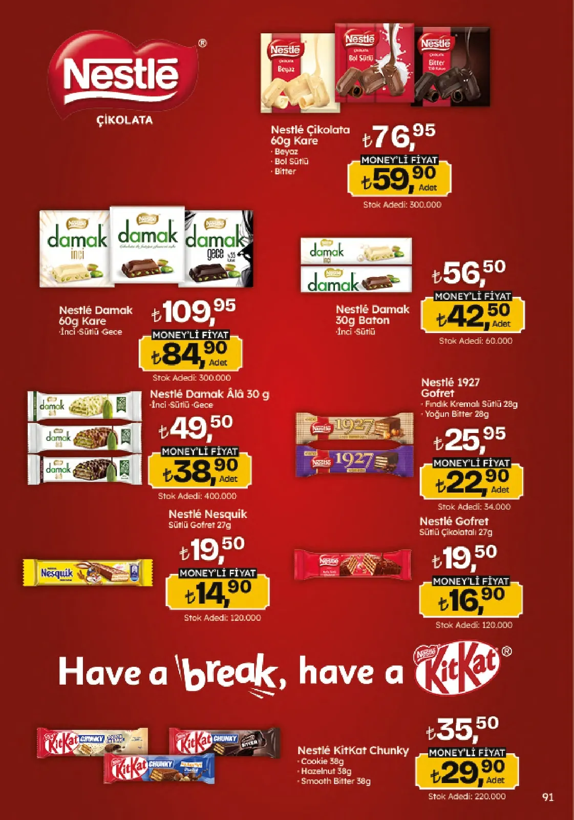 Migros Migros 4 Haziran 2026 Aktüel Kataloğu sayfa 91: Nestlé Damak 60G Kare İnci, Süslü, Gece, Nestlé Çikolata 60G Kare Beyaz, Bol Sütlü, Bitter