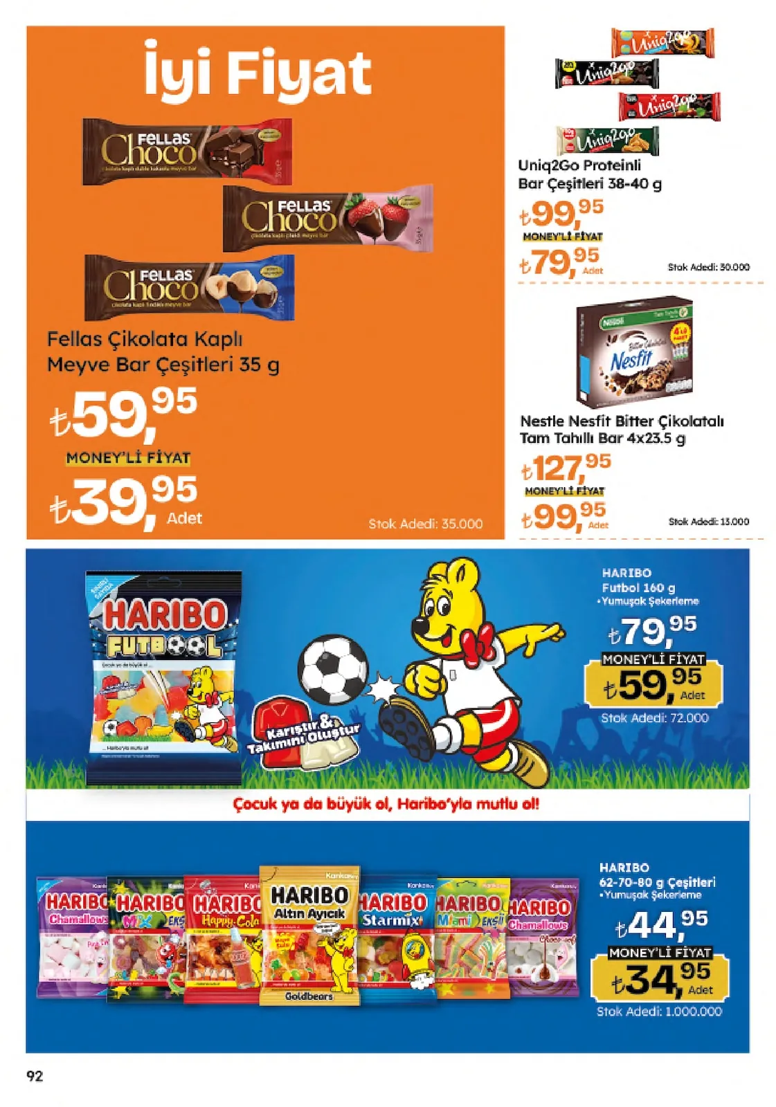 Migros Migros 4 Haziran 2026 Aktüel Kataloğu sayfa 92: Fellas Çikolata Kapli Meyve Bar Çeşitleri 35 G, Uniq2Go Proteinli Bar Çeşitleri 38-40 G